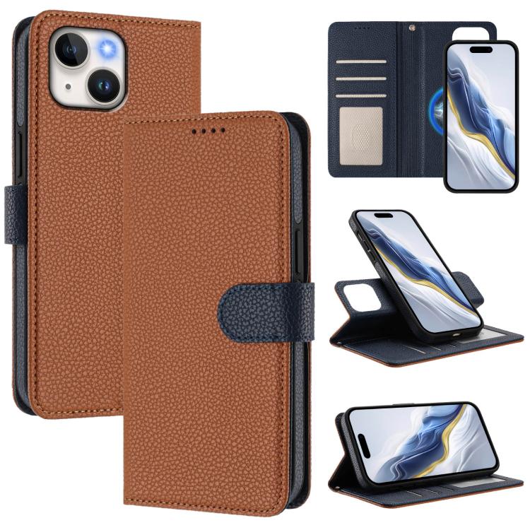 Detachable Litchi Texture Magnetic Side-Patch Vegan Leather Phone Case, For iPhone 15 Pro Max, For iPhone 15 Pro, For iPhone 15 Plus, For iPhone 15, For iPhone 14 Plus, For iPhone 14, For iPhone 14 Pro, For iPhone 14 Pro Max