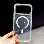 Rhinestone Dual-side IMD PC Hybrid TPU Magnetic Phone Case, For iPhone 13