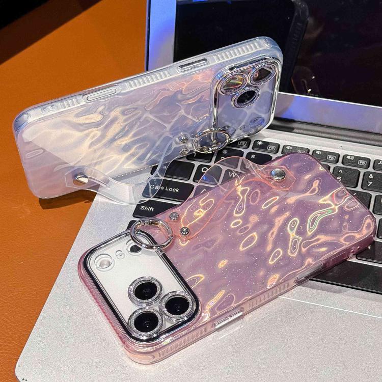 Plating Foil-like Metallic Texture Wristband Holder TPU Phone Case with Lens Film, For iPhone 13