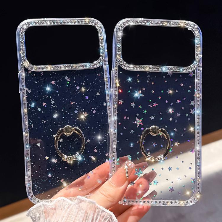Rhinestone Ring Holder Dual-side IMD PC Hybrid TPU Phone Case, For iPhone 15 Pro Max, For iPhone 15 Pro, For iPhone 15, For iPhone 14, For iPhone 14 Pro, For iPhone 14 Pro Max, For iPhone 13 Pro Max, For iPhone 13 Pro