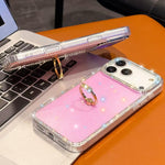 Rhinestone Ring Holder Dual-side IMD PC Hybrid TPU Phone Case, For iPhone 15 Pro Max, For iPhone 15 Pro, For iPhone 15, For iPhone 14, For iPhone 14 Pro, For iPhone 14 Pro Max, For iPhone 13 Pro Max, For iPhone 13 Pro