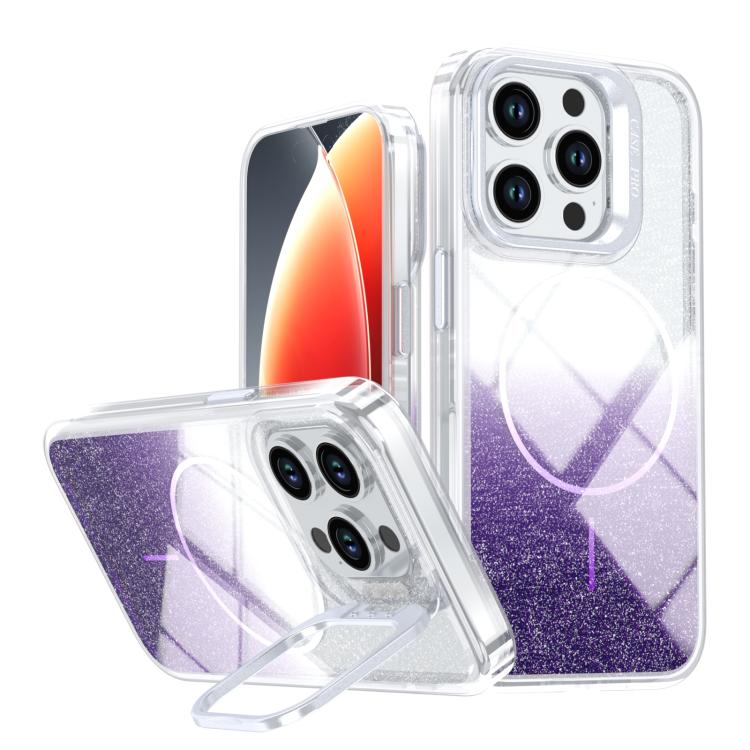 Glitter Gradient Magnetic Lens Frame Holder Phone Case, For iPhone 13 Pro