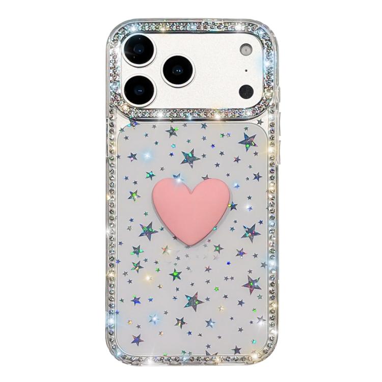 Flash Rhinestone Double-sided IMD Love Heart Phone Case, For iPhone 17e / 16e, For iPhone 17 Pro Max, For iPhone 17 Pro, For iPhone 17, For iPhone Air