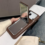 Lambskin Texture Mirror Holder Shockproof Phone Case, For iPhone 17 Pro Max, For iPhone 17 Pro