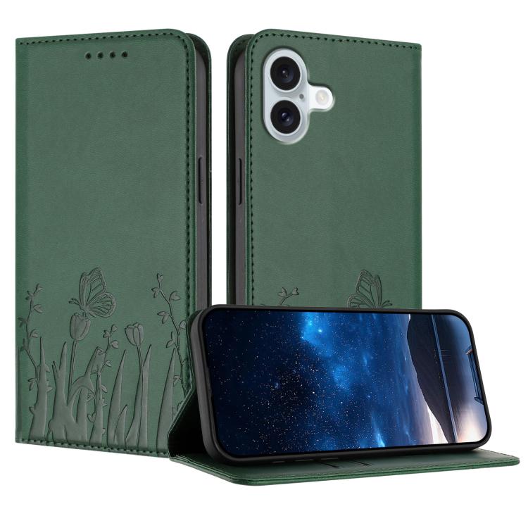 Tulips Butterfly Pattern Magnetic Vegan Leather Phone Case, For iPhone Air, For iPhone 16 Pro Max, For iPhone 16 Pro, For iPhone 16 Plus