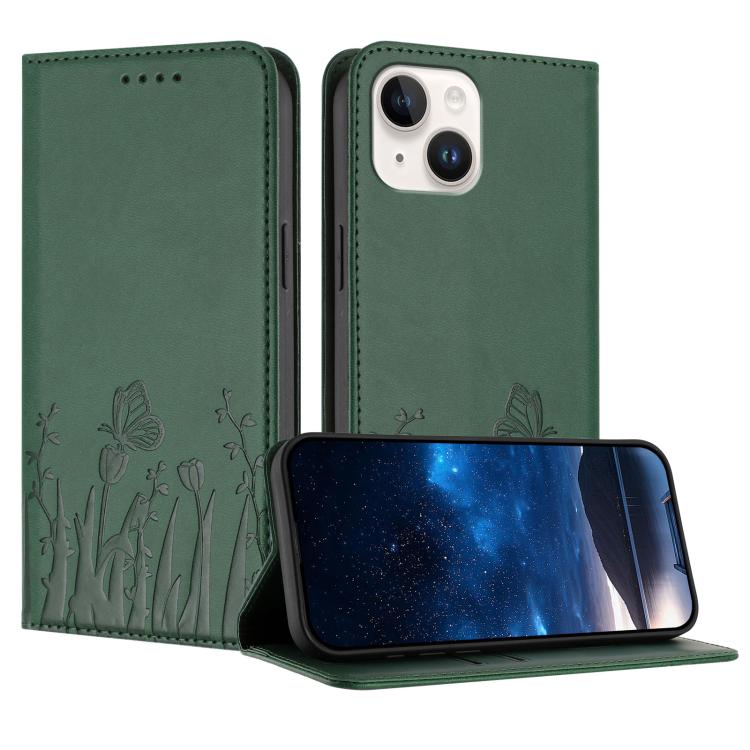 Tulips Butterfly Pattern Magnetic Vegan Leather Phone Case, For iPhone 13, For iPhone 13 mini, For iPhone 12 / 12 Pro, For iPhone 12 Pro Max