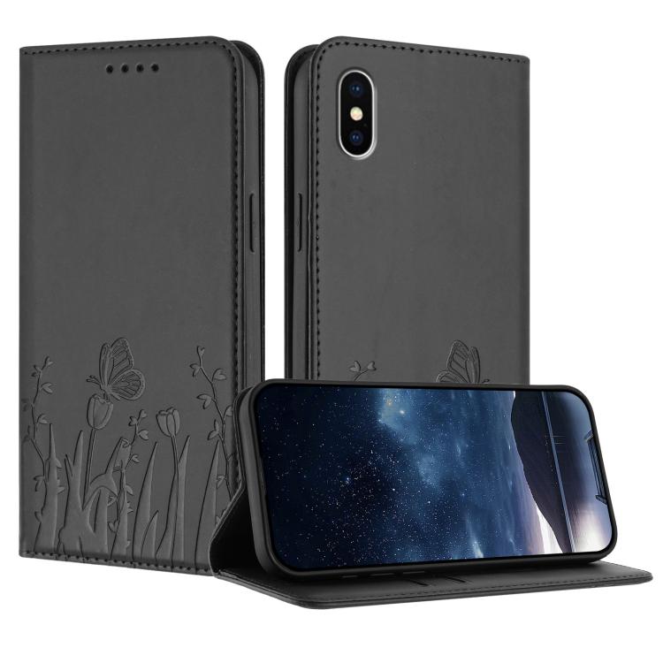 Tulips Butterfly Pattern Magnetic Vegan Leather Phone Case, For iPhone X / XS, For iPhone XS Max, For iPhone XR, For iPhone 8 Plus / 7 Plus