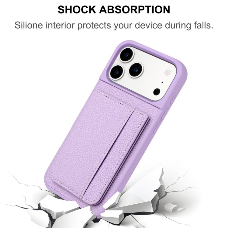 Litchi Pattern Magnetic Card Bag Holder Phone Case, For iPhone 18 Pro / 17 Pro, For iPhone 18 Pro Max / 17 Pro Max