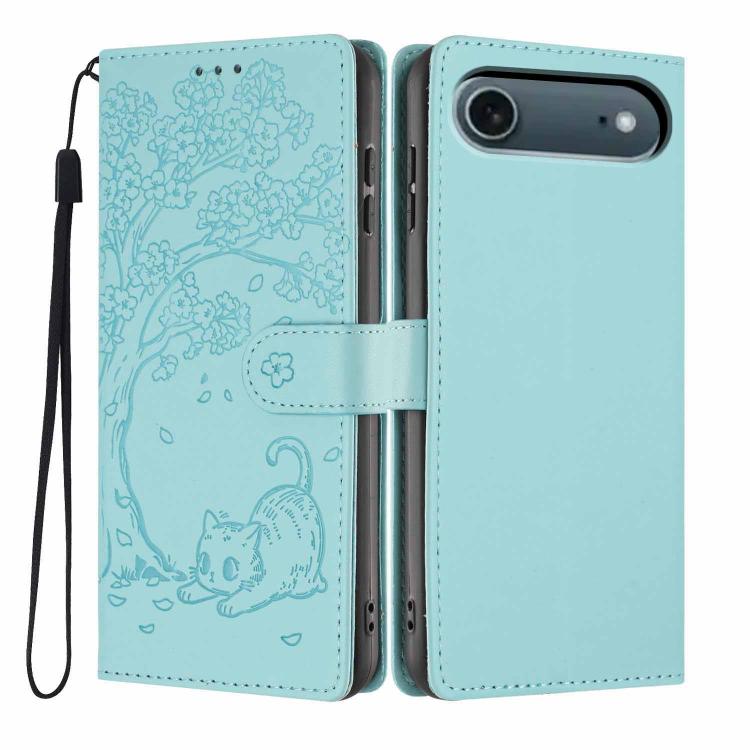 Tree Cat Embossed Flip Vegan Leather Phone Case, For iPhone 17e / 16e, For iPhone 17 Pro Max, For iPhone 17 Pro, For iPhone 17, For iPhone Air, For iPhone 16 Pro Max