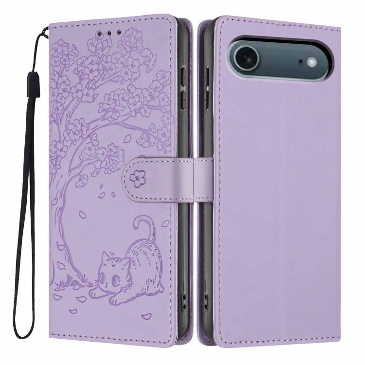 Tree Cat Embossed Flip Vegan Leather Phone Case, For iPhone 17e / 16e, For iPhone 17 Pro Max, For iPhone 17 Pro, For iPhone 17, For iPhone Air, For iPhone 16 Pro Max