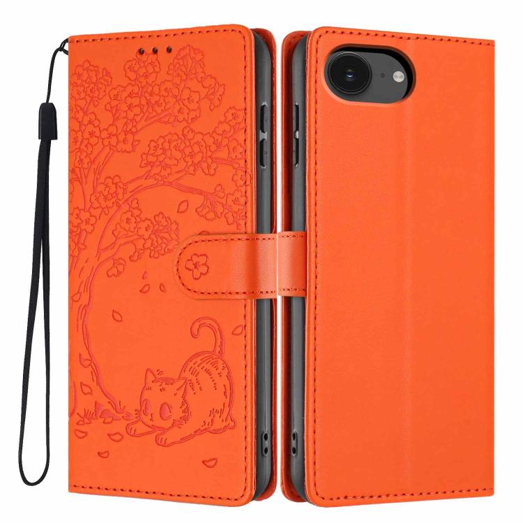 Tree Cat Embossed Flip Vegan Leather Phone Case, For iPhone 17e / 16e, For iPhone 17 Pro Max, For iPhone 17 Pro, For iPhone 17, For iPhone Air, For iPhone 16 Pro Max