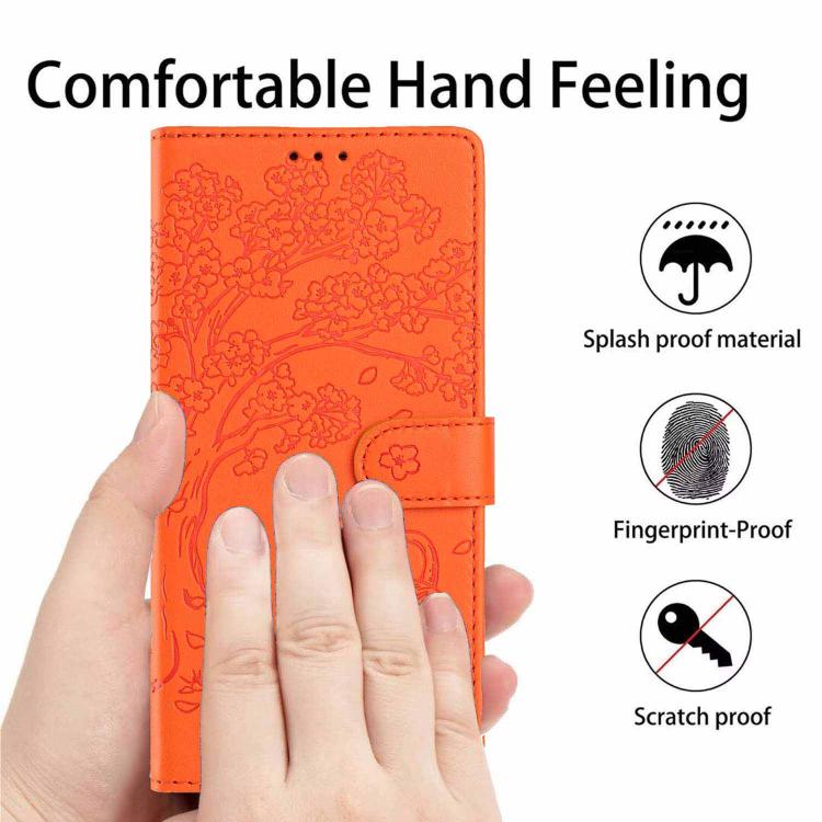 Tree Cat Embossed Flip Vegan Leather Phone Case, For iPhone 17e / 16e, For iPhone 17 Pro Max, For iPhone 17 Pro, For iPhone 17, For iPhone Air, For iPhone 16 Pro Max