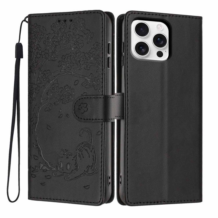 Tree Cat Embossed Flip Vegan Leather Phone Case, For iPhone 17e / 16e, For iPhone 17 Pro Max, For iPhone 17 Pro, For iPhone 17, For iPhone Air, For iPhone 16 Pro Max