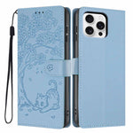 Tree Cat Embossed Flip Vegan Leather Phone Case, For iPhone 17e / 16e, For iPhone 17 Pro Max, For iPhone 17 Pro, For iPhone 17, For iPhone Air, For iPhone 16 Pro Max