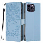 Tree Cat Embossed Flip Vegan Leather Phone Case, For iPhone 14 Pro Max, For iPhone 13 Pro Max, For iPhone 13 Pro, For iPhone 13, For iPhone 12 Pro Max, For iPhone 12 / 12 Pro