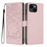 Tree Cat Embossed Flip Vegan Leather Phone Case, For iPhone 13 Pro, For iPhone 13, For iPhone 12 Pro Max, For iPhone 12 / 12 Pro, For iPhone 11 Pro Max, For iPhone 11