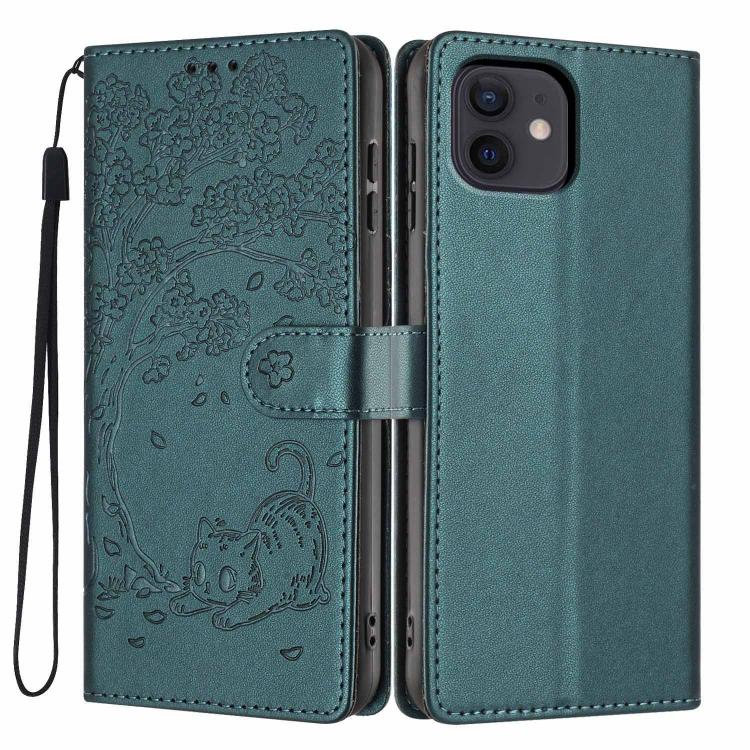 Tree Cat Embossed Flip Vegan Leather Phone Case, For iPhone 13 Pro, For iPhone 13, For iPhone 12 Pro Max, For iPhone 12 / 12 Pro, For iPhone 11 Pro Max, For iPhone 11