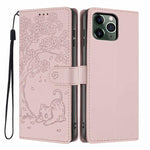 Tree Cat Embossed Flip Vegan Leather Phone Case, For iPhone 13 Pro, For iPhone 13, For iPhone 12 Pro Max, For iPhone 12 / 12 Pro, For iPhone 11 Pro Max, For iPhone 11