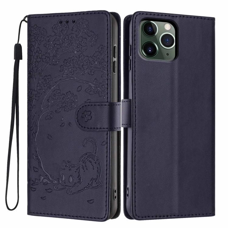 Tree Cat Embossed Flip Vegan Leather Phone Case, For iPhone 13 Pro, For iPhone 13, For iPhone 12 Pro Max, For iPhone 12 / 12 Pro, For iPhone 11 Pro Max, For iPhone 11