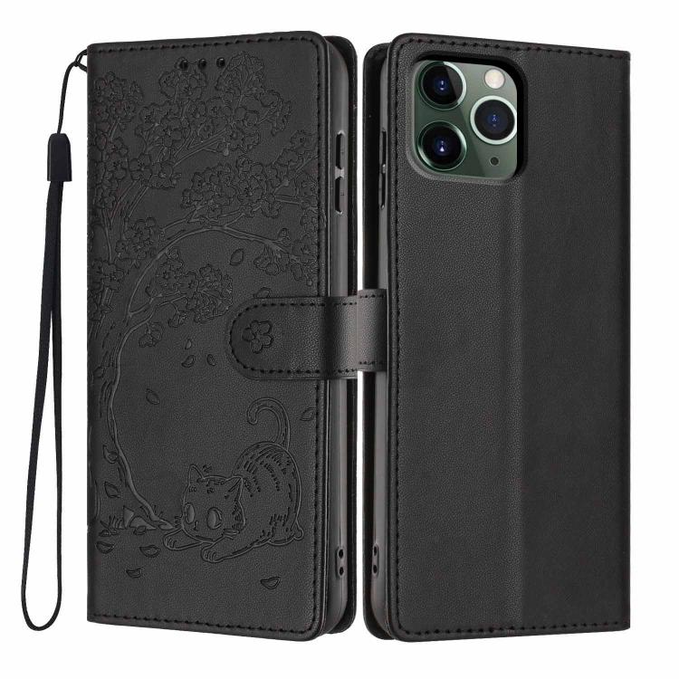 Tree Cat Embossed Flip Vegan Leather Phone Case, For iPhone 11 Pro