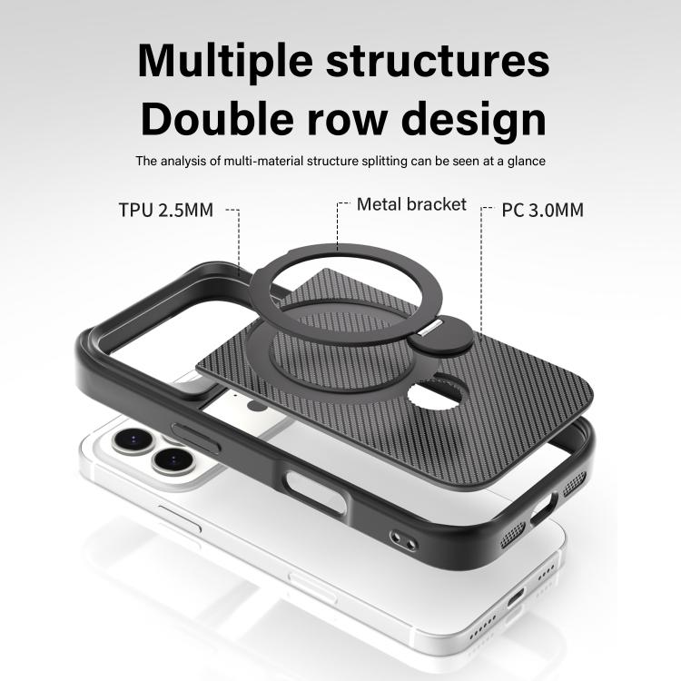 Carbon Fiber Texture 360 MagSafe Holder Phone Case, For iPhone 17 Pro Max