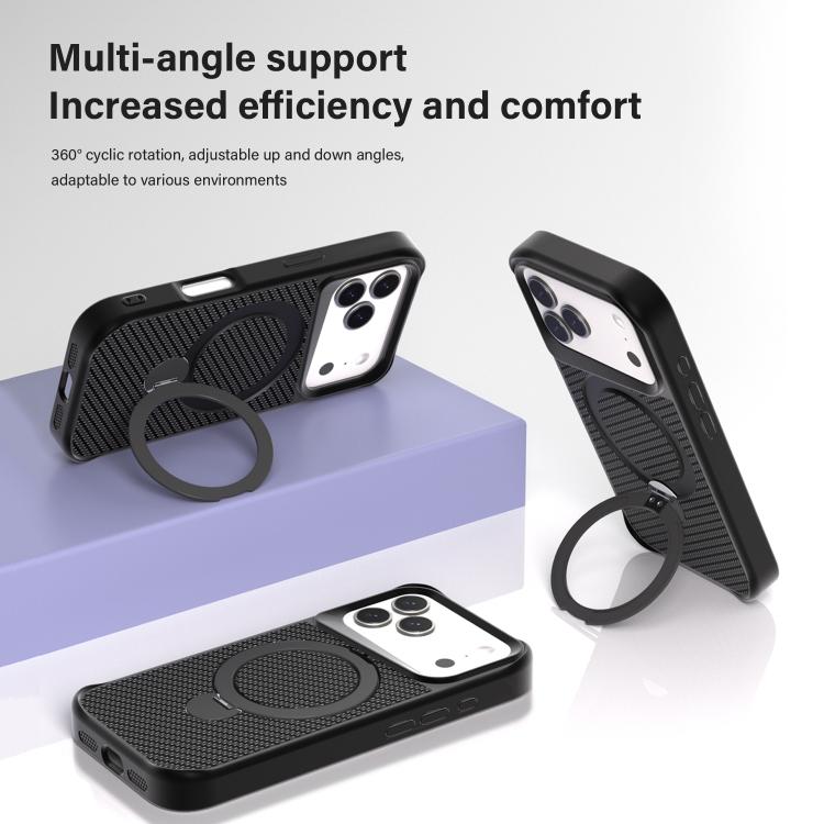 Carbon Fiber Texture 360 MagSafe Holder Phone Case, For iPhone 17 Pro Max
