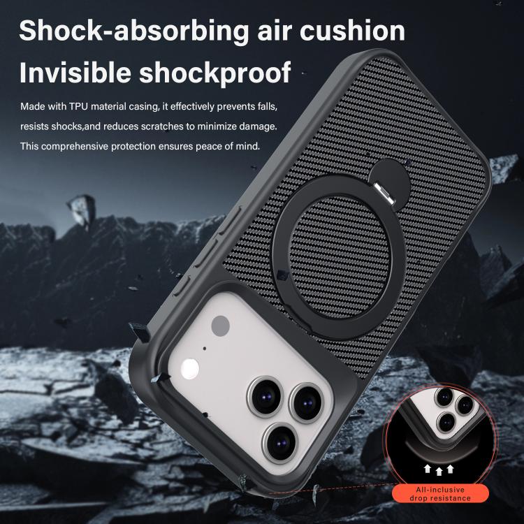Carbon Fiber Texture 360 MagSafe Holder Phone Case, For iPhone 17 Pro Max