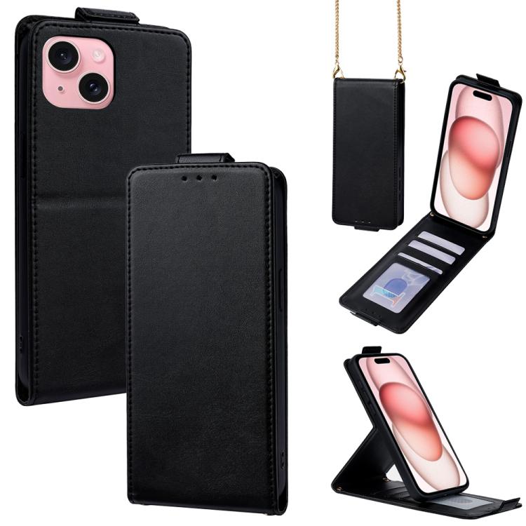 Vertical Flip Cover Solid Color Vegan Leather Phone Case with Crossbody Chain, For iPhone 15, For iPhone 14 Plus, For iPhone 14, For iPhone 14 Pro, For iPhone 14 Pro Max, For iPhone 13 Pro Max, For iPhone 13 Pro, For iPhone 13, For iPhone 13 mini