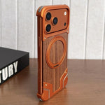 Armor Walnut Wood Metal Frameless 360 Rotation Holder Magnetic Phone Case, For iPhone 17 Pro Max, For iPhone 17 Pro