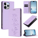 Cute Cats Embossed Magnetic RFID Vegan Leather Phone Case, For iPhone 15, For iPhone 14 Plus, For iPhone 14 / 13, For iPhone 14 Pro