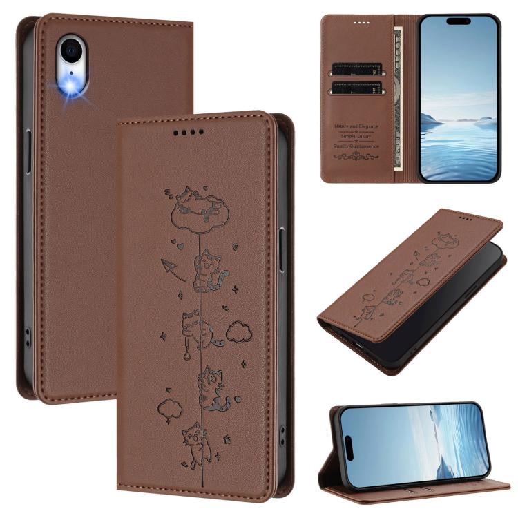Cute Cats Embossed Magnetic RFID Vegan Leather Phone Case, For iPhone X / XS, For iPhone XR, For iPhone XS Max, For iPhone 8 Plus / 7 Plus