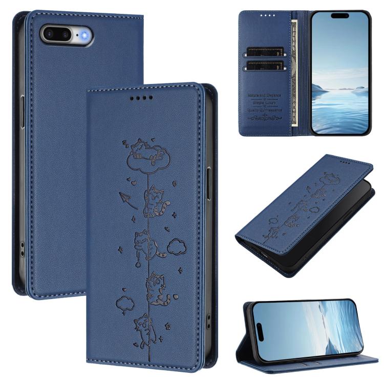 Cute Cats Embossed Magnetic RFID Vegan Leather Phone Case, For iPhone X / XS, For iPhone XR, For iPhone XS Max, For iPhone 8 Plus / 7 Plus