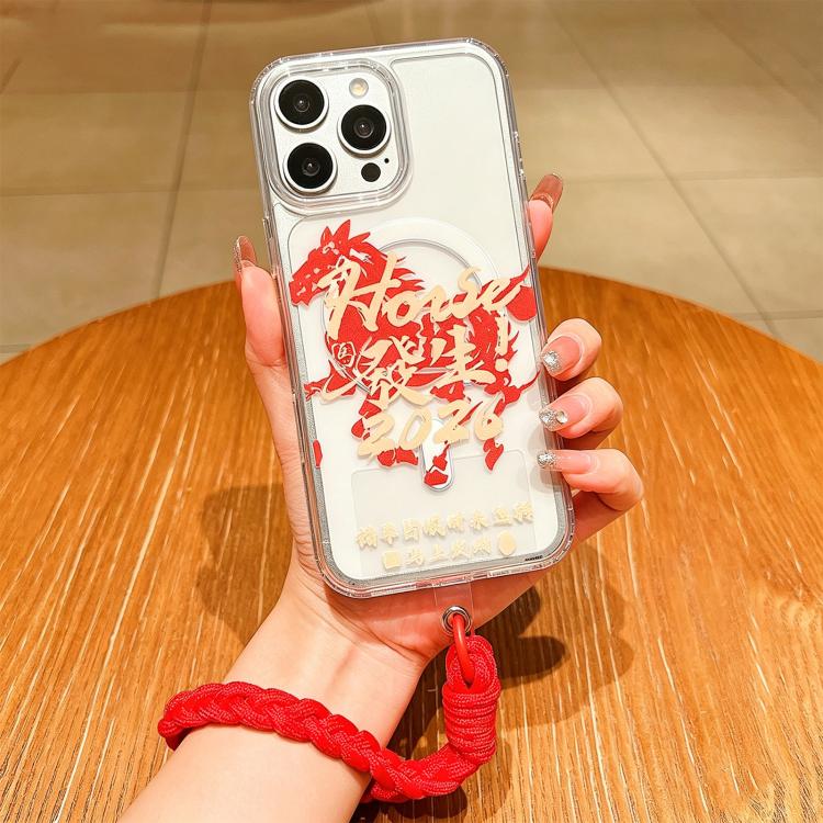 Horse Year Acrylic Magnetic Full Coverage Phone Case with Lanyard, For iPhone 13, For iPhone 12, For iPhone 12 Pro Max, For iPhone 12 Pro