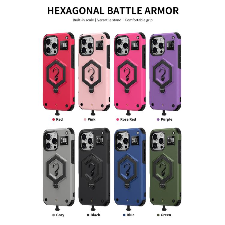 Hexagon Armor Magnetic Holder Weighing Scale Phone Case, For iPhone 16, For iPhone 15 Pro Max, For iPhone 15 Pro, For iPhone 15 Plus, For iPhone 15, For iPhone 14 Plus
