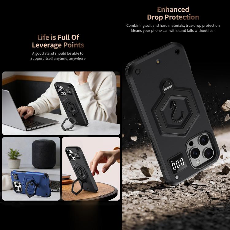 Hexagon Armor Magnetic Holder Weighing Scale Phone Case, For iPhone 16, For iPhone 15 Pro Max, For iPhone 15 Pro, For iPhone 15 Plus, For iPhone 15, For iPhone 14 Plus