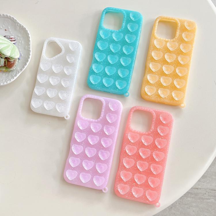 Love Heart Suction Cup Translucent Glitter Phone Case, For iPhone 14, For iPhone 14 Pro Max, For iPhone 13