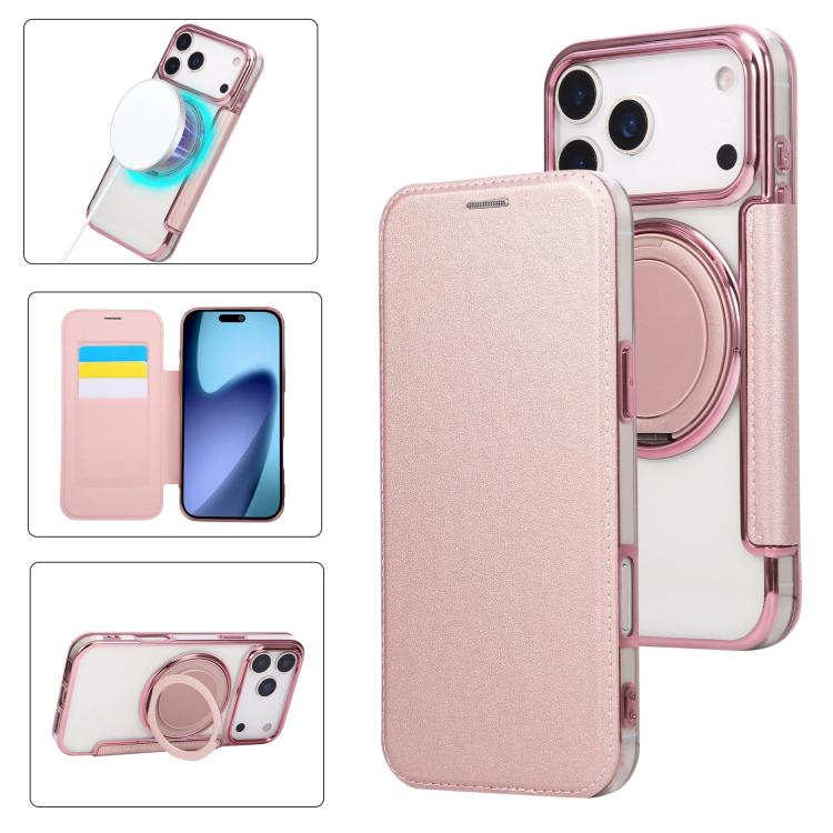 Ultra-thin Rotation Holder Magnetic Plating Vegan Leather Phone Case, For iPhone 17e / 16e, For iPhone 17 Pro Max, For iPhone 17 Pro, For iPhone 17, For iPhone Air, For iPhone 16 Pro Max