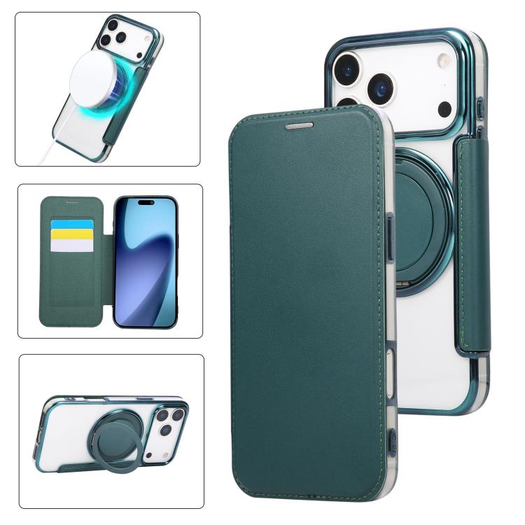 Ultra-thin Rotation Holder Magnetic Plating Vegan Leather Phone Case, For iPhone 17e / 16e, For iPhone 17 Pro Max, For iPhone 17 Pro, For iPhone 17, For iPhone Air, For iPhone 16 Pro Max