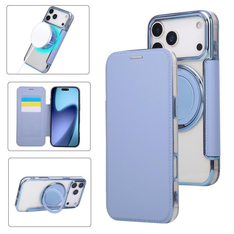 Ultra-thin Rotation Holder Magnetic Plating Vegan Leather Phone Case, For iPhone 17e / 16e, For iPhone 17 Pro Max, For iPhone 17 Pro, For iPhone 17, For iPhone Air, For iPhone 16 Pro Max