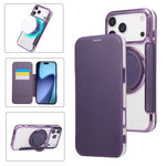Ultra-thin Rotation Holder Magnetic Plating Vegan Leather Phone Case, For iPhone 17e / 16e, For iPhone 17 Pro Max, For iPhone 17 Pro, For iPhone 17, For iPhone Air, For iPhone 16 Pro Max