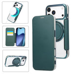Ultra-thin Rotation Holder Magnetic Plating Vegan Leather Phone Case, For iPhone 17e / 16e, For iPhone 17 Pro Max, For iPhone 17 Pro, For iPhone 17, For iPhone Air, For iPhone 16 Pro Max