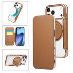 Ultra-thin Rotation Holder Magnetic Plating Vegan Leather Phone Case, For iPhone 17e / 16e, For iPhone 17 Pro Max, For iPhone 17 Pro, For iPhone 17, For iPhone Air, For iPhone 16 Pro Max