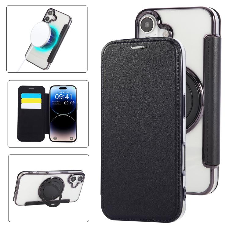 Ultra-thin Rotation Holder Magnetic Plating Vegan Leather Phone Case, For iPhone 17e / 16e, For iPhone 17 Pro Max, For iPhone 17 Pro, For iPhone 17, For iPhone Air, For iPhone 16 Pro Max