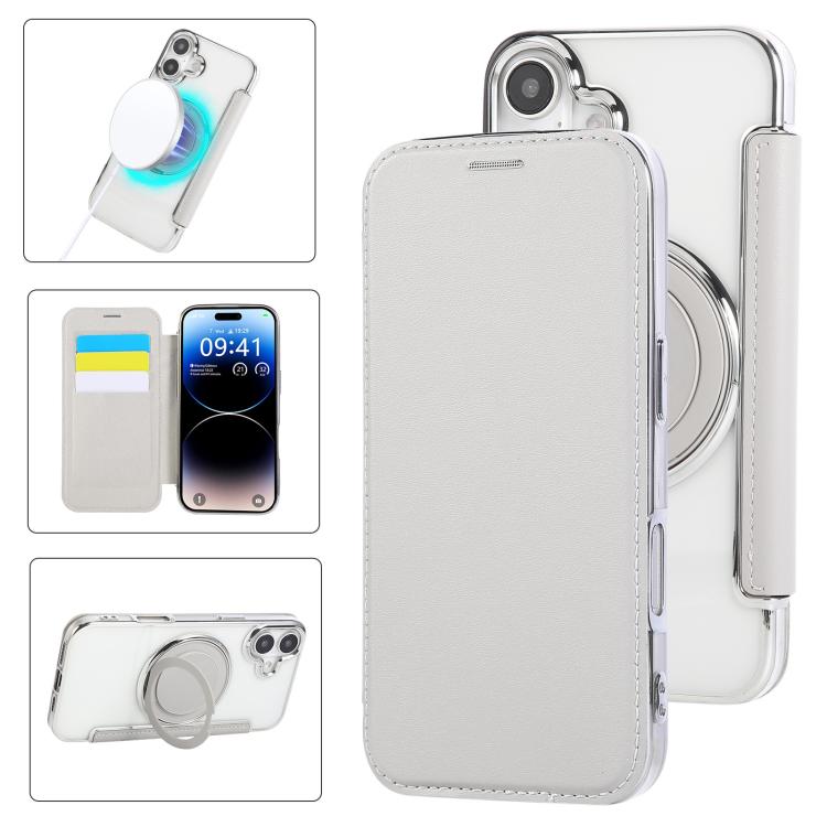 Ultra-thin Rotation Holder Magnetic Plating Vegan Leather Phone Case, For iPhone 17e / 16e, For iPhone 17 Pro Max, For iPhone 17 Pro, For iPhone 17, For iPhone Air, For iPhone 16 Pro Max