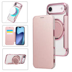 Ultra-thin Rotation Holder Magnetic Plating Vegan Leather Phone Case, For iPhone 17e / 16e, For iPhone 17 Pro Max, For iPhone 17 Pro, For iPhone 17, For iPhone Air, For iPhone 16 Pro Max