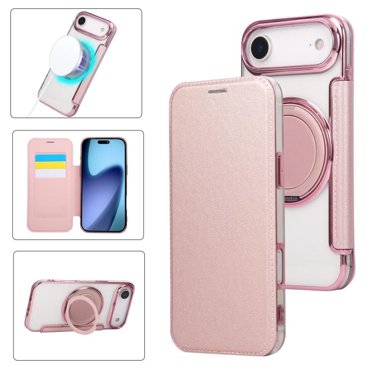 Ultra-thin Rotation Holder Magnetic Plating Vegan Leather Phone Case, For iPhone 17e / 16e, For iPhone 17 Pro Max, For iPhone 17 Pro, For iPhone 17, For iPhone Air, For iPhone 16 Pro Max