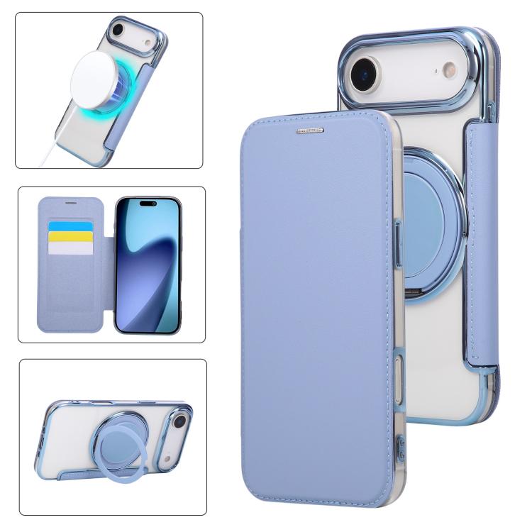 Ultra-thin Rotation Holder Magnetic Plating Vegan Leather Phone Case, For iPhone 17e / 16e, For iPhone 17 Pro Max, For iPhone 17 Pro, For iPhone 17, For iPhone Air, For iPhone 16 Pro Max