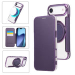 Ultra-thin Rotation Holder Magnetic Plating Vegan Leather Phone Case, For iPhone 17e / 16e, For iPhone 17 Pro Max, For iPhone 17 Pro, For iPhone 17, For iPhone Air, For iPhone 16 Pro Max