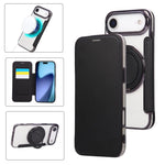 Ultra-thin Rotation Holder Magnetic Plating Vegan Leather Phone Case, For iPhone 17e / 16e, For iPhone 17 Pro Max, For iPhone 17 Pro, For iPhone 17, For iPhone Air, For iPhone 16 Pro Max