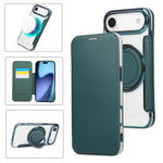Ultra-thin Rotation Holder Magnetic Plating Vegan Leather Phone Case, For iPhone 17e / 16e, For iPhone 17 Pro Max, For iPhone 17 Pro, For iPhone 17, For iPhone Air, For iPhone 16 Pro Max